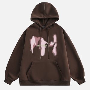 Abstract Shadow Print Y2K Hoodie - Trendy Grunge Aesthetic Top for Stylish Outfits