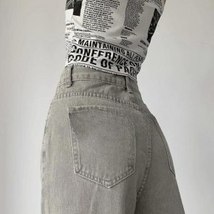 Acubi Y2K Straight Leg Gray Jeans for Trendy Grunge and Coquette Aesthetic Outfits