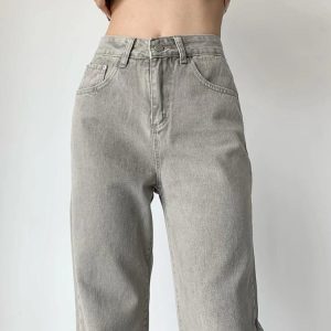 Acubi Y2K Straight Leg Gray Jeans for Trendy Grunge and Coquette Aesthetic Outfits