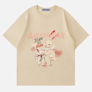 Adorable Cartoon Rabbit Graphic Tee - Y2K Aesthetic Cute Top for Trendy Outfits