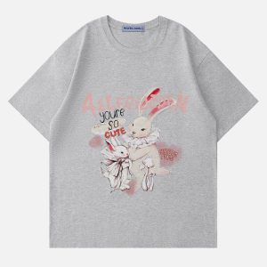 Adorable Cartoon Rabbit Graphic Tee - Y2K Aesthetic Cute Top for Trendy Outfits