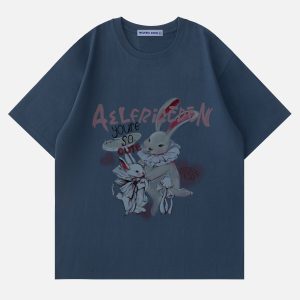 Adorable Cartoon Rabbit Graphic Tee - Y2K Aesthetic Cute Top for Trendy Outfits