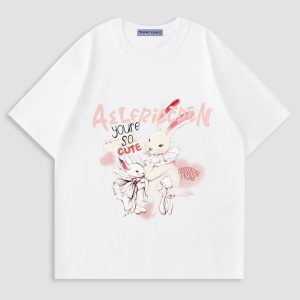 Adorable Cartoon Rabbit Graphic Tee - Y2K Aesthetic Cute Top for Trendy Outfits