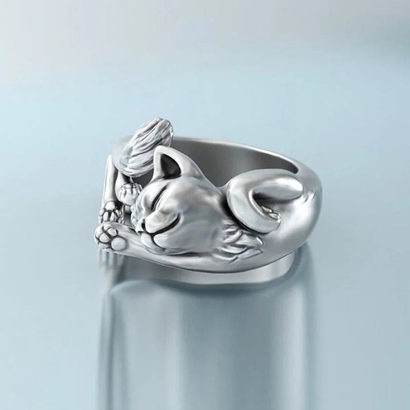 Adorable Sleeping Cat Ring - Y2K Aesthetic Jewelry for Cute and Cozy Vibes