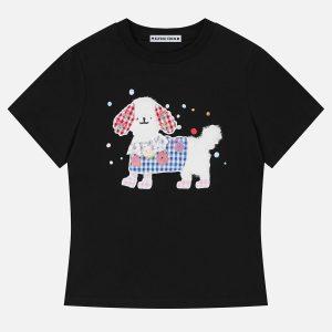 Adorable Y2K Plaid Dog Tee - Trendy Coquette Style for Fashion-Forward Pet Lovers