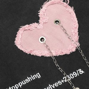 Applique Heart Chain Tee - Y2K Aesthetic Cute Top for Coquette and Grunge Styles