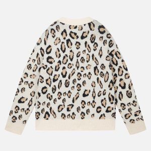 Apricot Leopard Print Sweater - Y2K Aesthetic Cozy Top for Cute Outfits and Fall Fashion