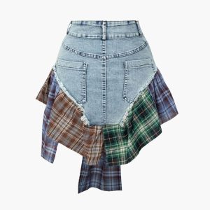 Asymmetric Patchwork Denim Skirt - Y2K Aesthetic Mini Skirt for Trendy Outfits