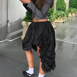 Asymmetric Ruched Mini Skirt - Y2K Aesthetic Fashion for Trendy Outfits and Cute Looks