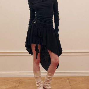 Asymmetrical Balletcore Skirt - Y2K Aesthetic Midi Skirt for Chic Layered Outfits