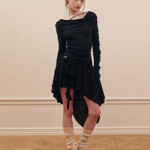 Asymmetrical Balletcore Skirt - Y2K Aesthetic Midi Skirt for Chic Layered Outfits