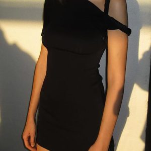 Asymmetrical One-Shoulder Short Dress in Y2K Style for Trendy Aesthetic Outfits