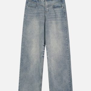 Asymmetrical Pocket Y2K Jeans for Trendy Grunge Aesthetic Outfits and Casual Looks