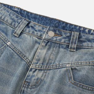 Asymmetrical Pocket Y2K Jeans for Trendy Grunge Aesthetic Outfits and Casual Looks