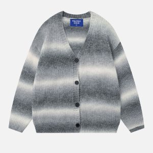 Asymmetrical Stripe Cardigan - Y2K Aesthetic Layering Essential for Cozy Outfits