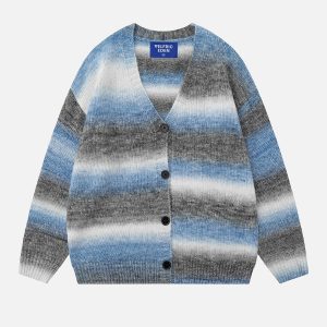 Asymmetrical Stripe Cardigan - Y2K Aesthetic Layering Essential for Cozy Outfits