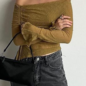 Asymmetrical Tie Mesh Top - Y2K Fashion Off Shoulder Cute Aesthetic Top for Trendy Outfits