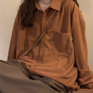 Autumn Aesthetic Cord Shirt - Y2K Style in Warm Fall Colors for Cozy Outfits