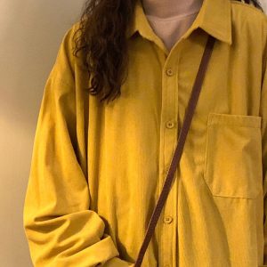 Autumn Aesthetic Cord Shirt - Y2K Style in Warm Fall Colors for Cozy Outfits