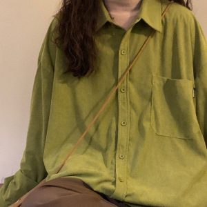 Autumn Aesthetic Cord Shirt - Y2K Style in Warm Fall Colors for Cozy Outfits