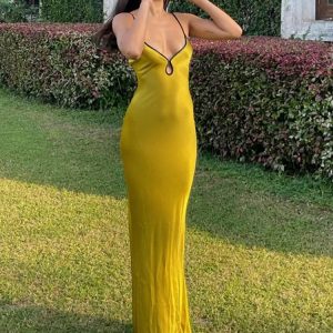 Backless Y2K Aesthetic Maxi Dress - Elegant Stunner for Chic Coquette Style