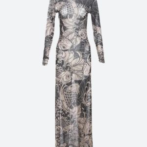 Baddie Aesthetic Tattoo Maxi Dress for Trendy Y2K Fashion Lovers