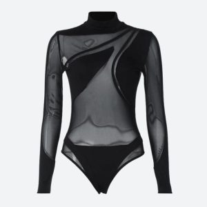 Baddie Sheer Mesh Bodysuit for Y2K Aesthetic, Grunge Style, and Coquette Outfits