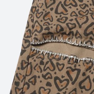 Baddie Y2K Leopard Cut-Out Pants with Embellishments for Trendy Aesthetic Outfits