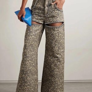 Baddie Y2K Leopard Cut-Out Pants with Embellishments for Trendy Aesthetic Outfits