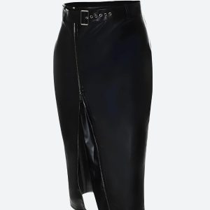 Baddie Y2K Zip-Up Slit Midi Skirt for Trendy Grunge and Coquette Aesthetic Outfits