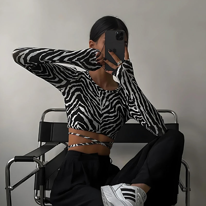 Baddie Zebra Print Backless Crop Top - Y2K Aesthetic Cute Top for Trendy Outfits