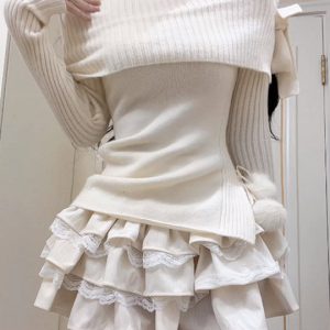 Balletcore Off-Shoulder Sweater: Y2K Aesthetic Knit Top for Cozy Chic Style