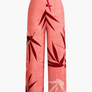 Bamboo Leaf Print Y2K Aesthetic Knot Cami Top and Matching Pants Set