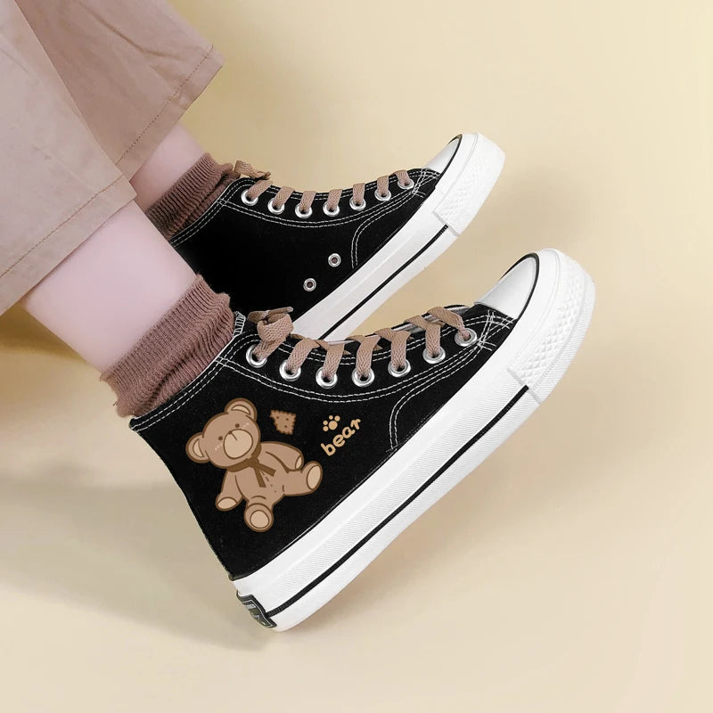 Bear Lace Up Canvas Shoes - Cute Y2K Aesthetic Footwear for Comfy Everyday Style