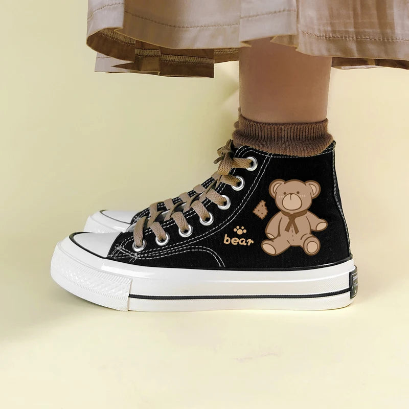 Bear Lace Up Canvas Shoes - Cute Y2K Aesthetic Footwear for Comfy Everyday Style