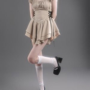 Beige Coquette Mini Dress - Y2K Aesthetic Fashion for a Chic and Playful Look