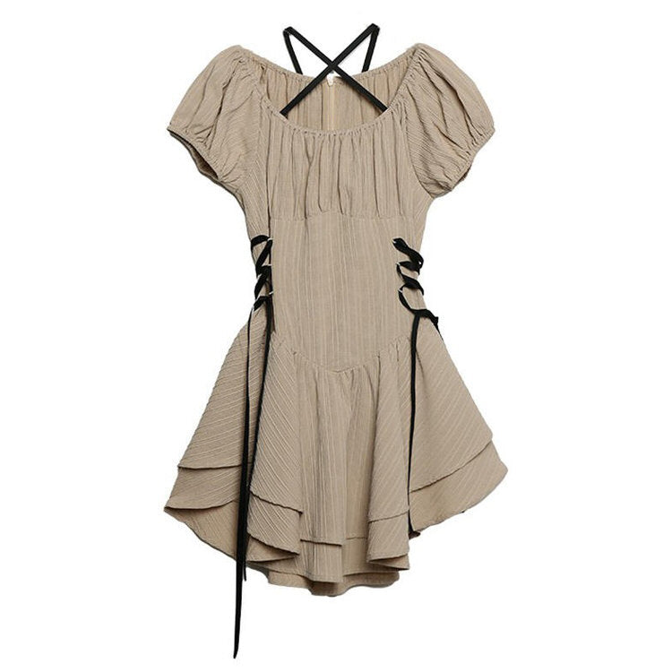 Beige Coquette Mini Dress - Y2K Aesthetic Fashion for a Chic and Playful Look