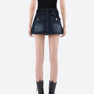 Belted Grunge Denim Mini Skirt - Y2K Aesthetic Fashion for Trendy Outfits