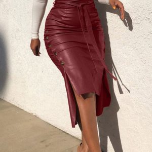 Belted Irregular Hem Cargo Skirt - Y2K Fashion with Button-Side Detail for Aesthetic Outfits