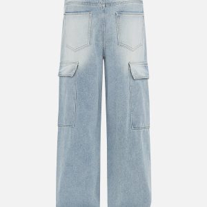 Big Pocket Washed Loose Jeans - Y2K Style with Comfy Fit and Aesthetic Appeal