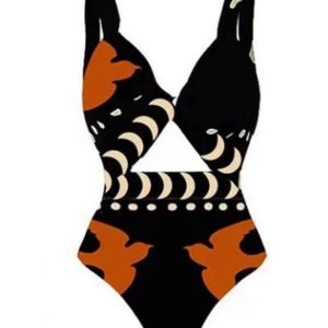 Bird Print Cutout One Piece Swimsuit - Y2K Aesthetic Swimwear for Trendy Summer Vibes