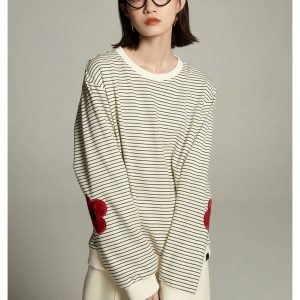 Blossom Trail Stripes Y2K Sweatshirt - Cute Aesthetic Top for Cozy Outfits