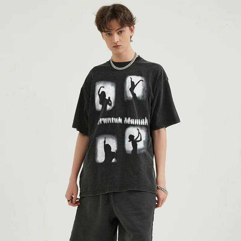 Blurring Washed Relaxed Y2K Dance T-Shirt for Trendy Aesthetic Outfits