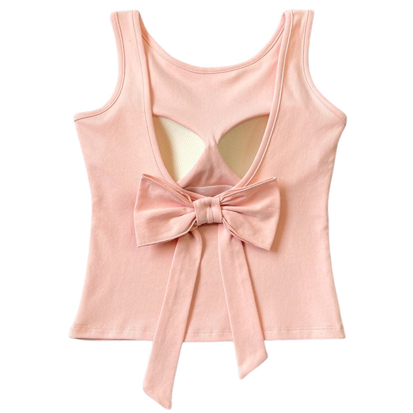 Blush Y2K Fashion Built-In Cup Bow Top - Cute Coquette Aesthetic Crop Top