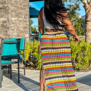 Boho Crochet Fringed Wrap Skirt for Y2K Aesthetic and Coquette Style Outfits