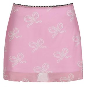 Bow Print Mesh Low Rise Cargo Skirt - Y2K Aesthetic Cute Fashion Statement Piece