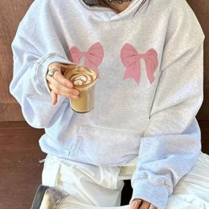 Bowtastic Y2K Oversized Hoodie - Comfy Coquette Aesthetic Sweatshirt for Trendy Outfits