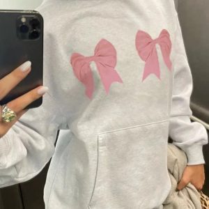 Bowtastic Y2K Oversized Hoodie - Comfy Coquette Aesthetic Sweatshirt for Trendy Outfits