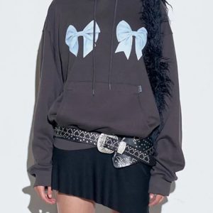 Bowtastic Y2K Oversized Hoodie - Comfy Coquette Aesthetic Sweatshirt for Trendy Outfits