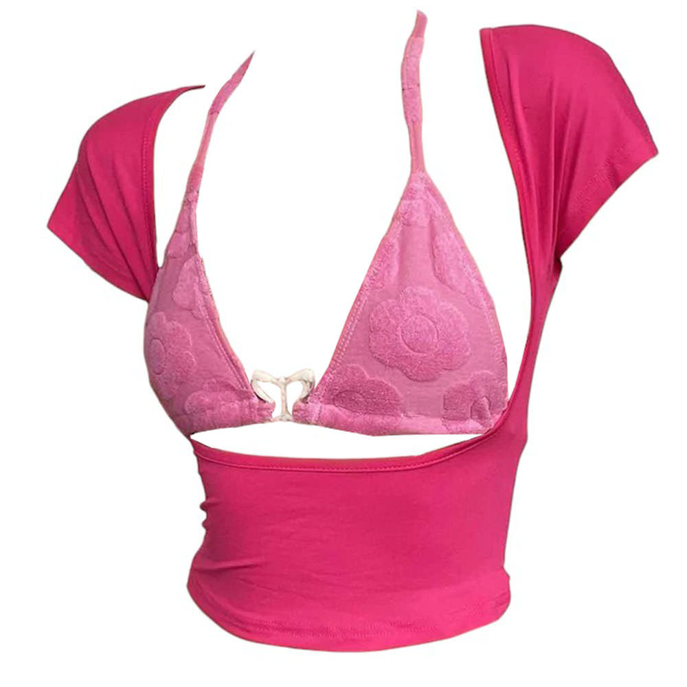 Butterfly Bikini Top with Matching Short Sleeve Tee for Y2K Aesthetic Outfits